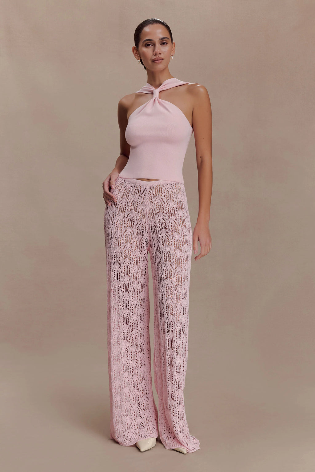 Angelika Twist Front Knit Top - Baby Pink