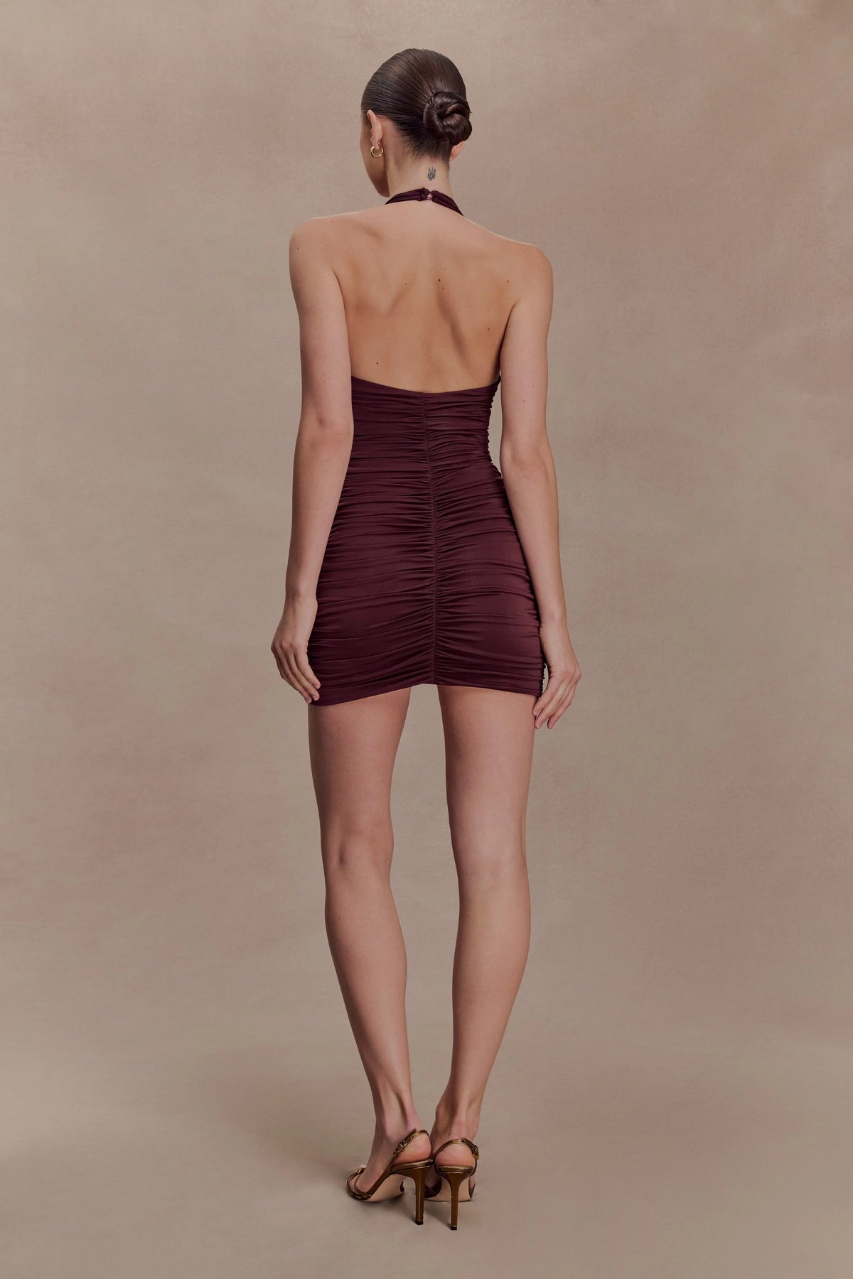 Fleur Ruched Slinky Mini Dress - Mahogany