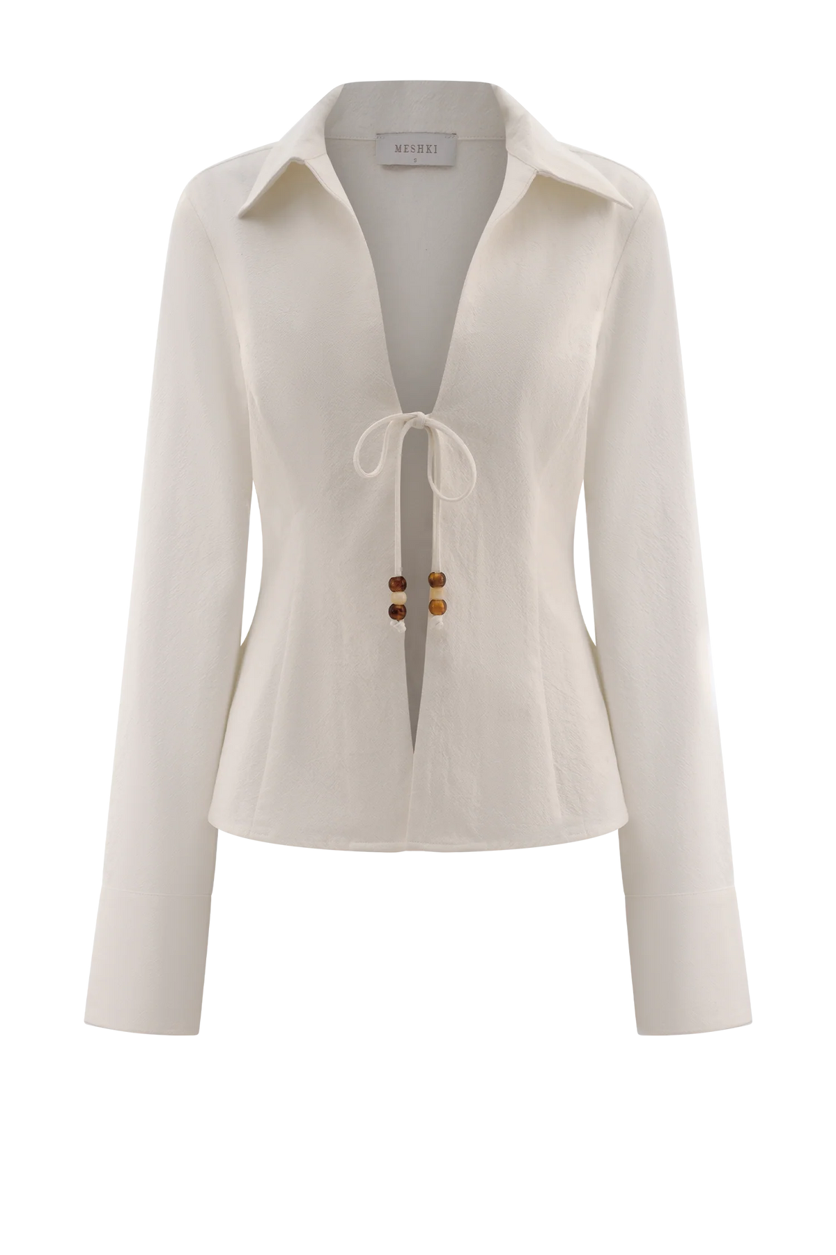 Annalee Cotton Beaded Tie Shirt - White