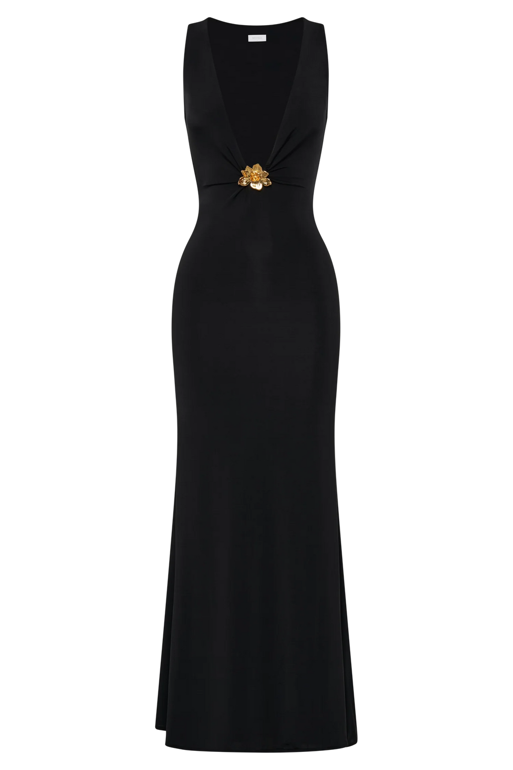 Beck Plunge Maxi Dress With Floral Hardware - Black