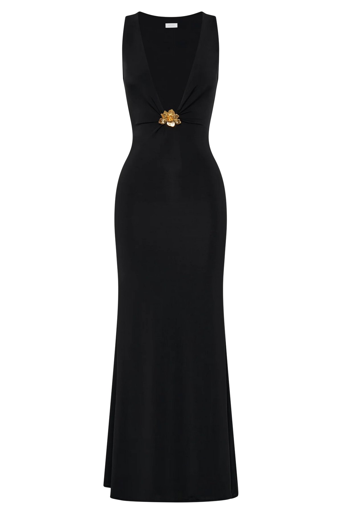 Beck Plunge Maxi Dress With Floral Hardware - Black