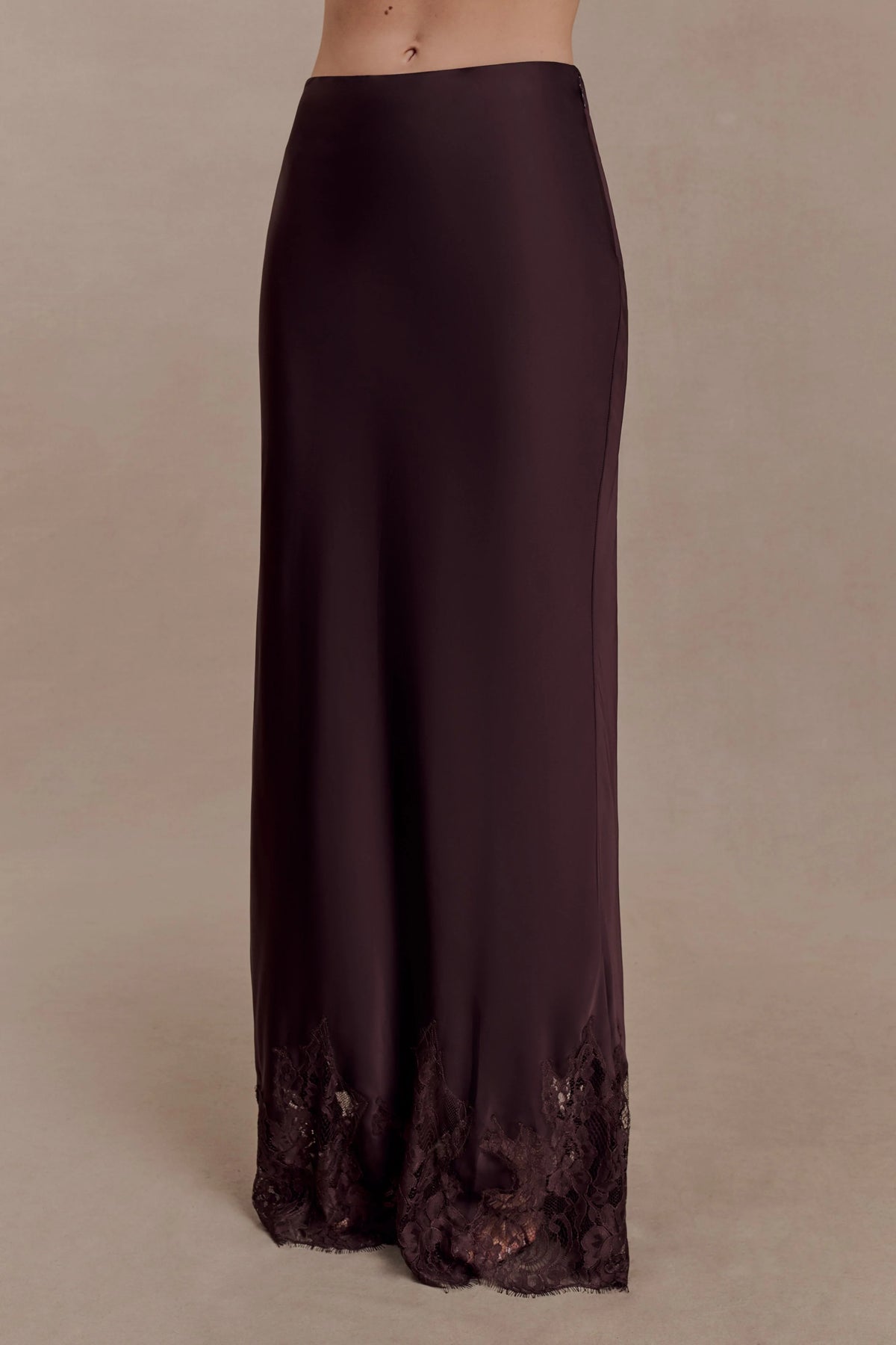 Nina Satin And Lace Maxi Skirt - Chocolate