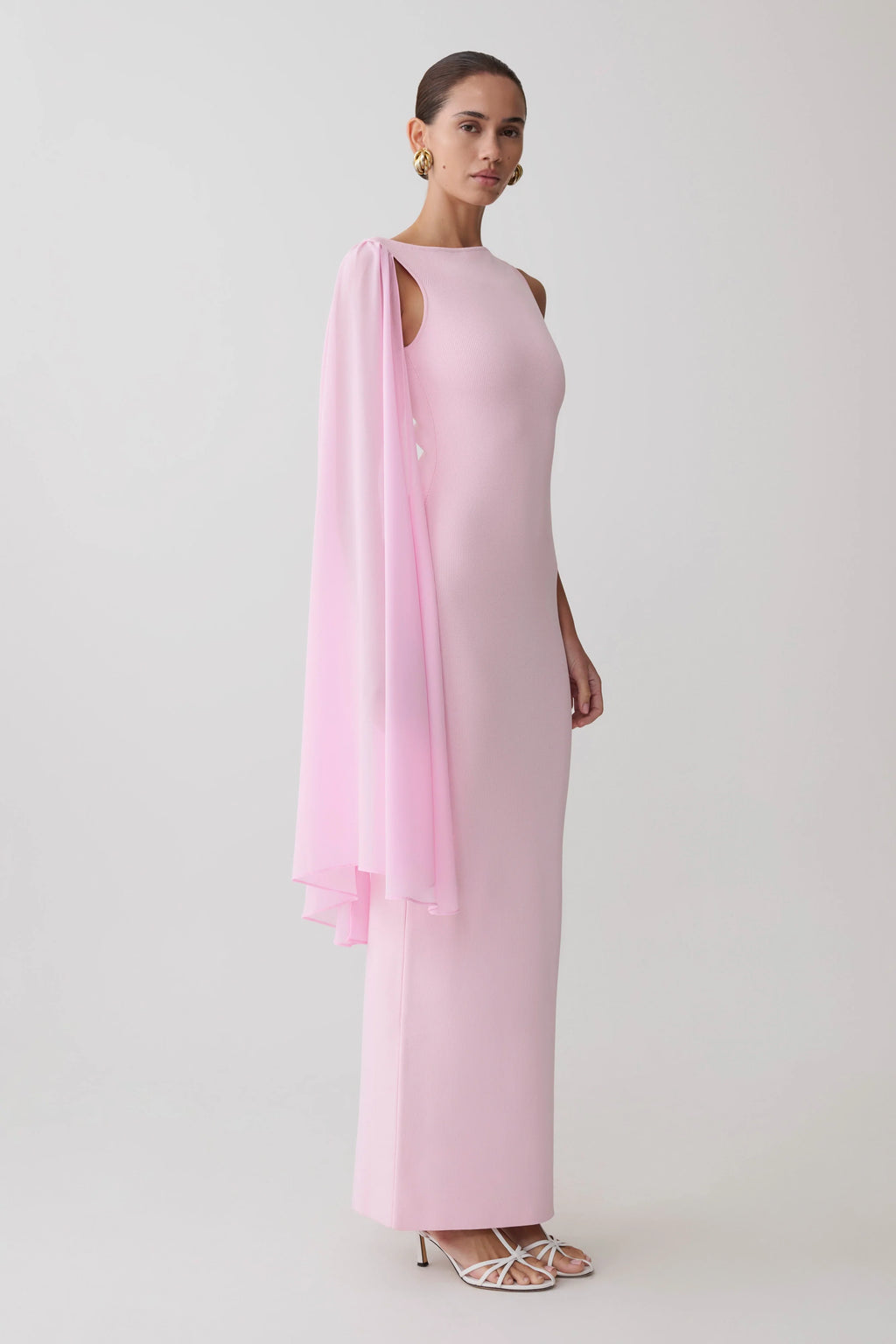 Farid Bandage Midi Dress With Chiffon - Baby Pink