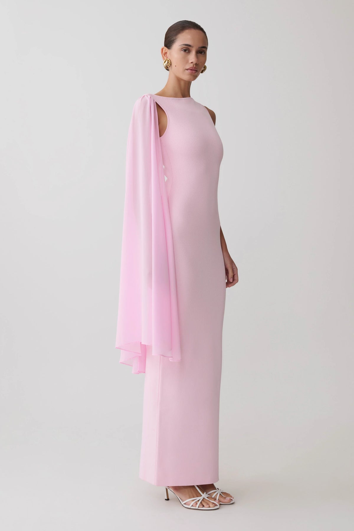 Farid Bandage Midi Dress With Chiffon - Baby Pink