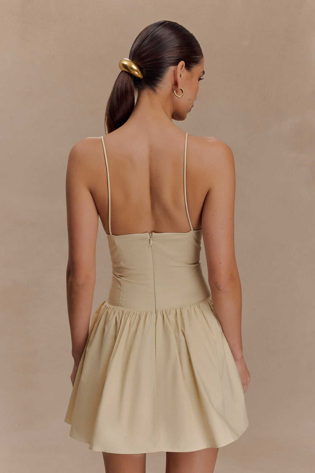 Janis Cotton Frill Mini Dress - Nude
