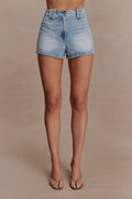 Erin Mid Rise Denim Shorts - Washed Light Blue