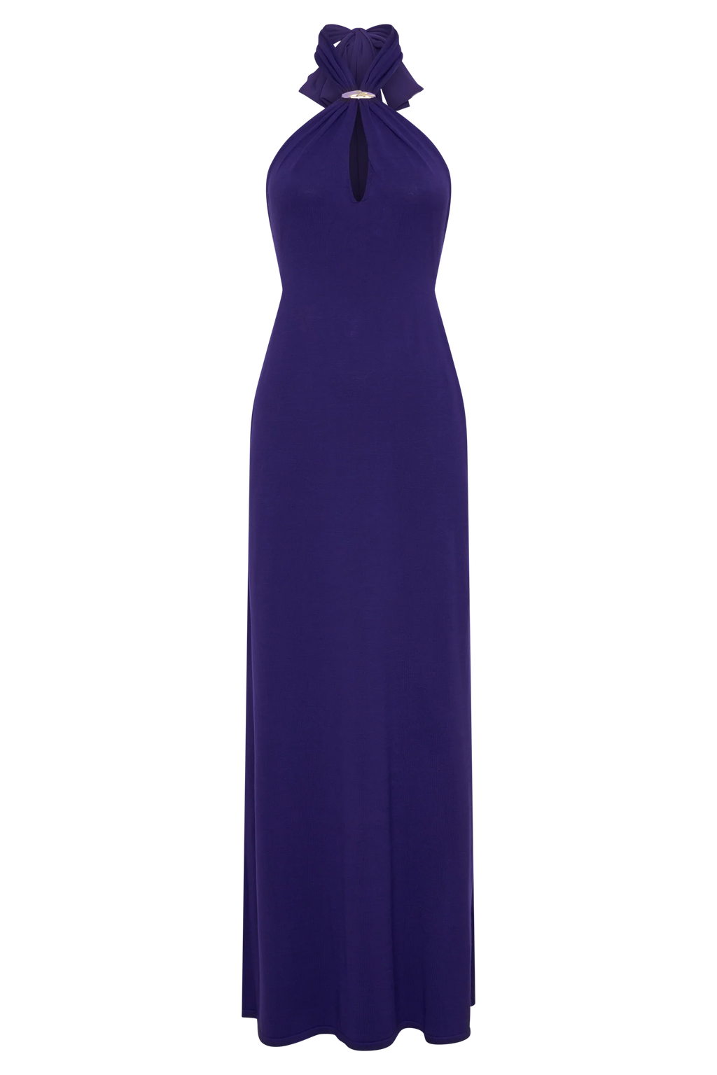 Ozias Halter Semi Sheer Knit Maxi Dress - Deep Purple
