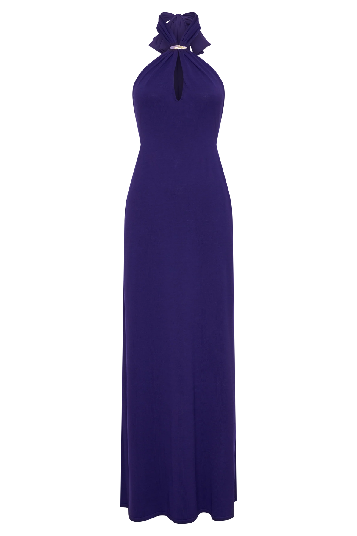 Ozias Halter Semi Sheer Knit Maxi Dress - Deep Purple