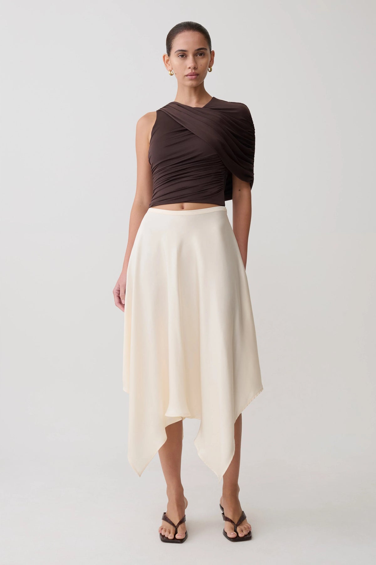 Adrienne One Shoulder Slinky Top - Chocolate
