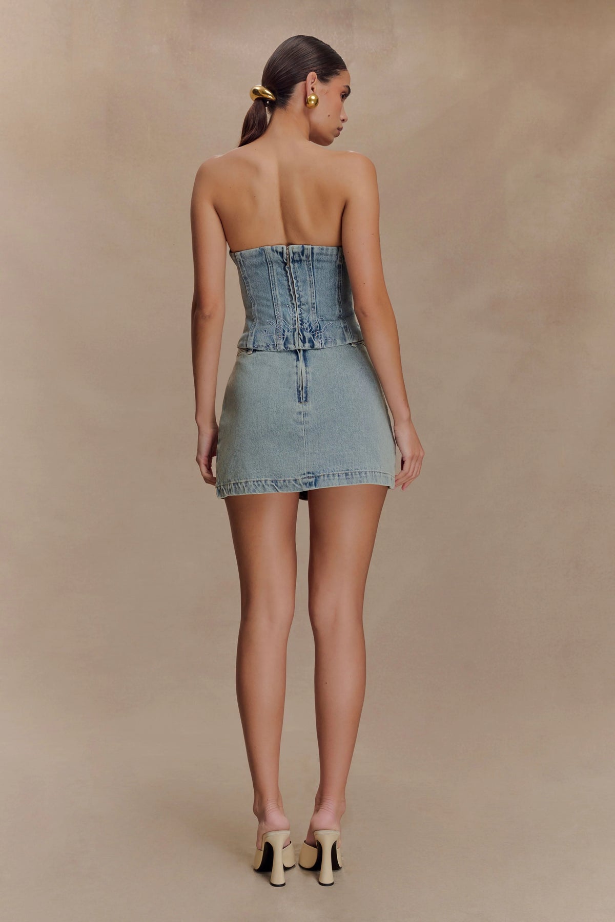 Alessia Embroidered Denim Mini Skirt - Light Vintage