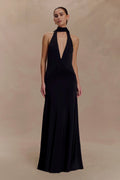 Juliet Slinky Maxi Dress With Scarf - Black
