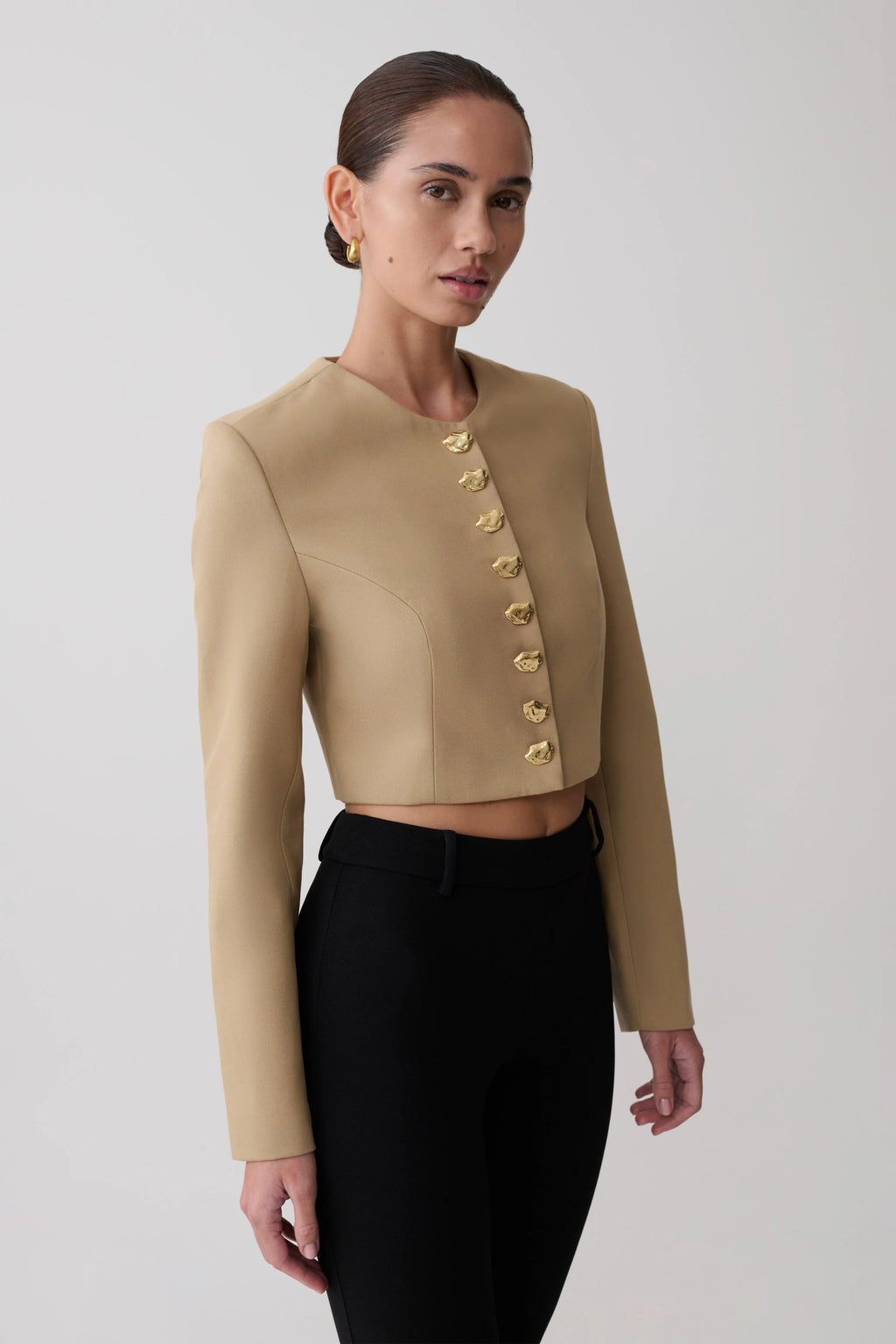 Marielle Button Up Cropped Jacket - Taupe