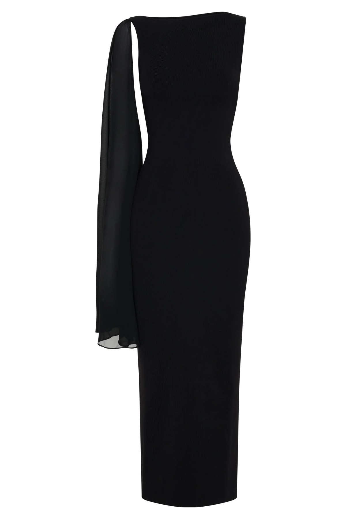 Farid Bandage Midi Dress With Chiffon - Black