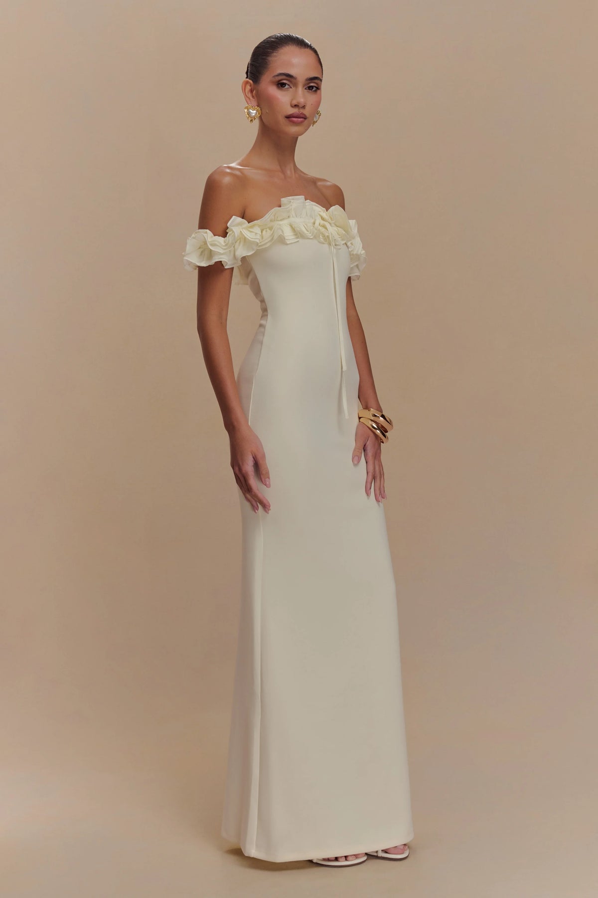 Nova Ruffle Off Shoulder Maxi Dress - Ivory