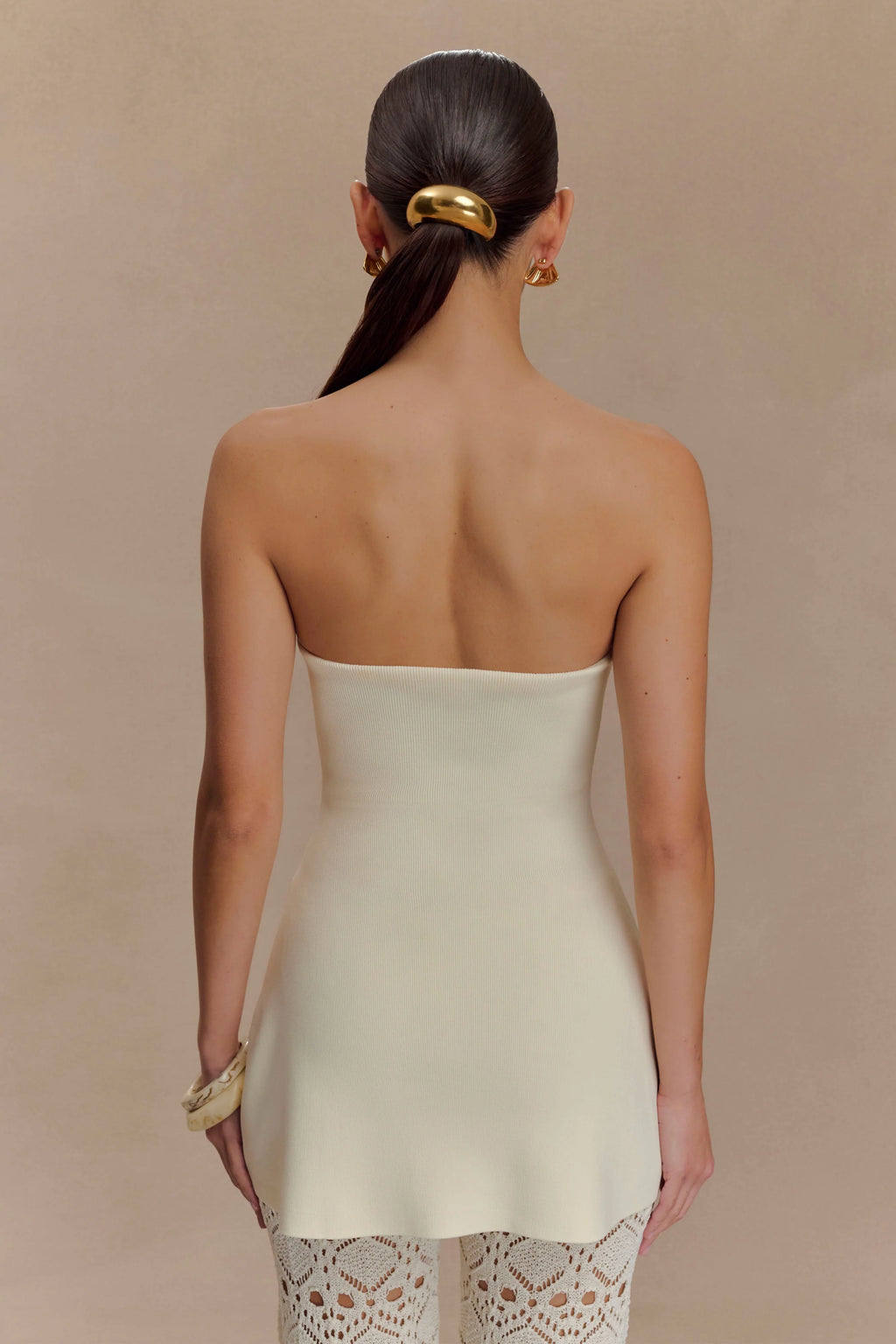 Anette Bandage Knit Strapless Top - Ivory