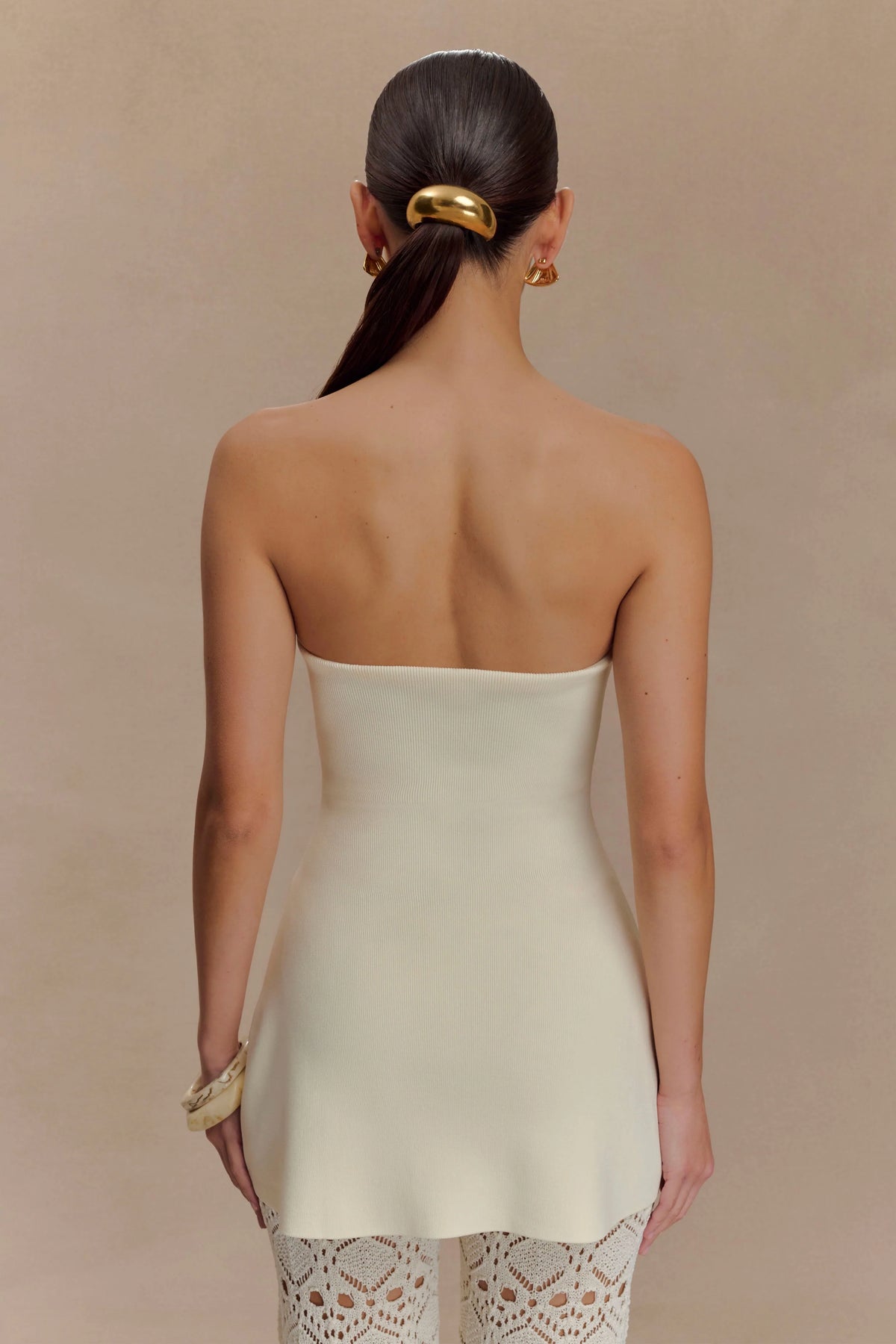 Anette Bandage Knit Strapless Top - Ivory