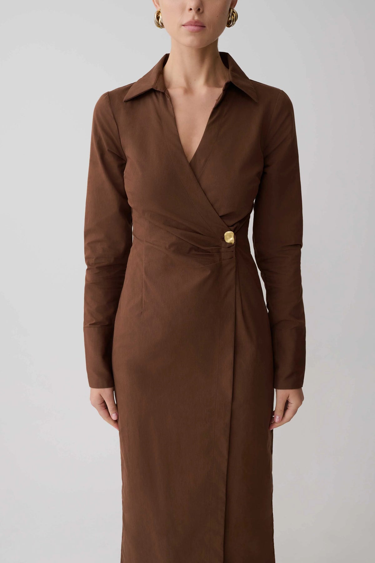 Mikaila Asymmetric Shirt Dress - Dark Chocolate