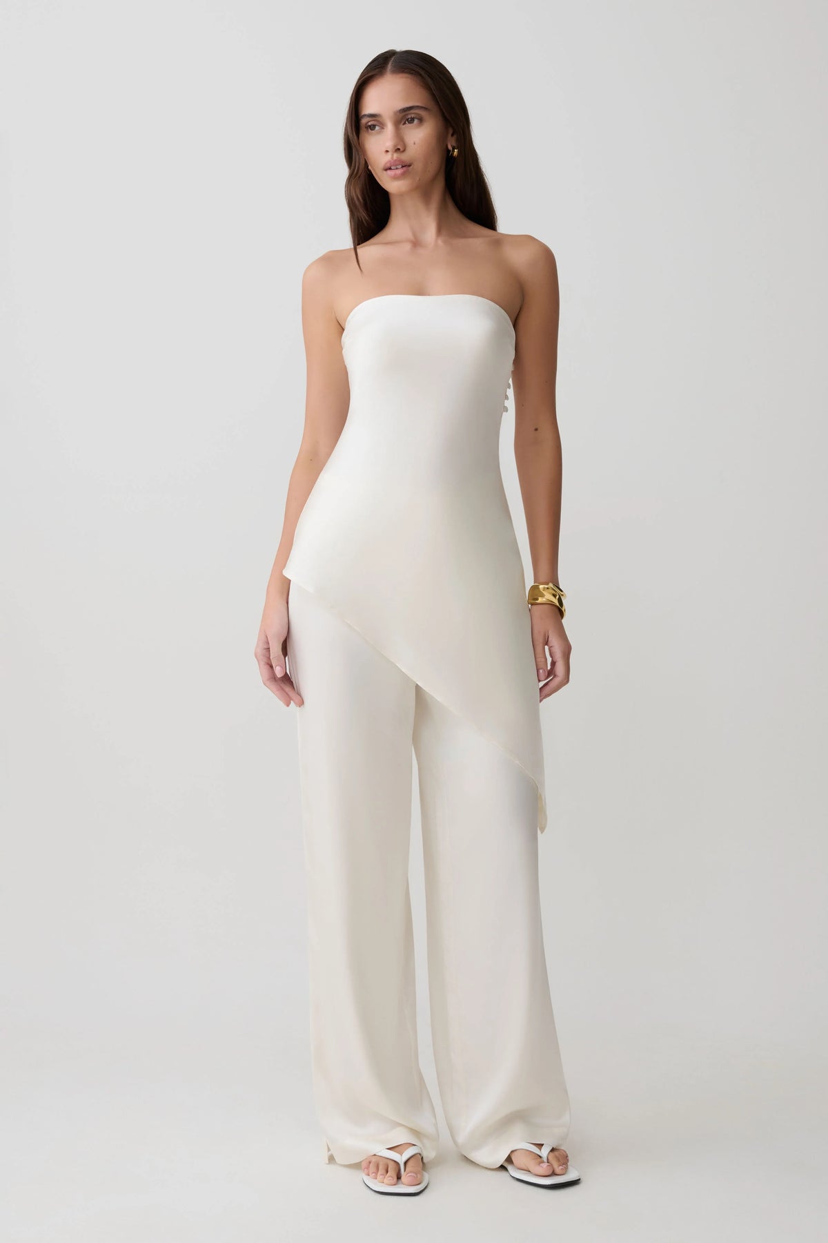Kayla Silk Blend Strapless Asymmetric Top - Ivory