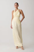 Chiara Halter Satin Maxi Dress - Buttermilk