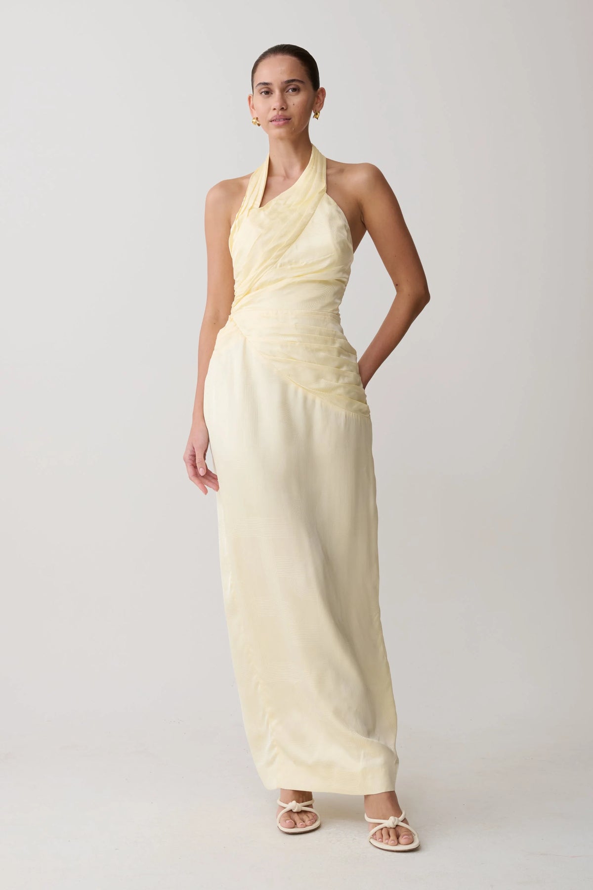 Chiara Halter Satin Maxi Dress - Buttermilk
