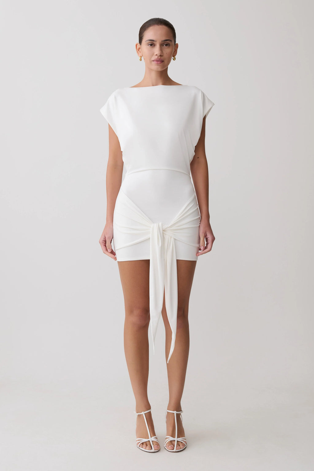 Maiara Shortsleeve Slinky Tie Mini Dress - White