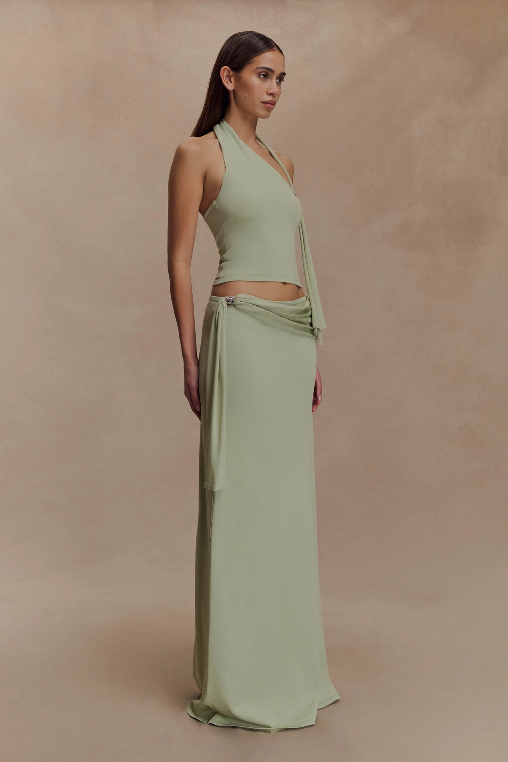 Bowie Low Rise Knit Maxi Skirt - Pastel Green