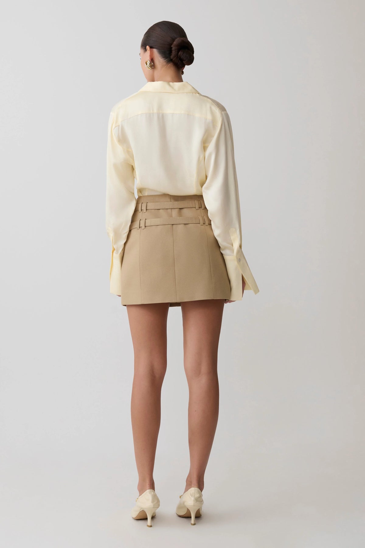 Gia Long Sleeve Satin Shirt - Buttermilk