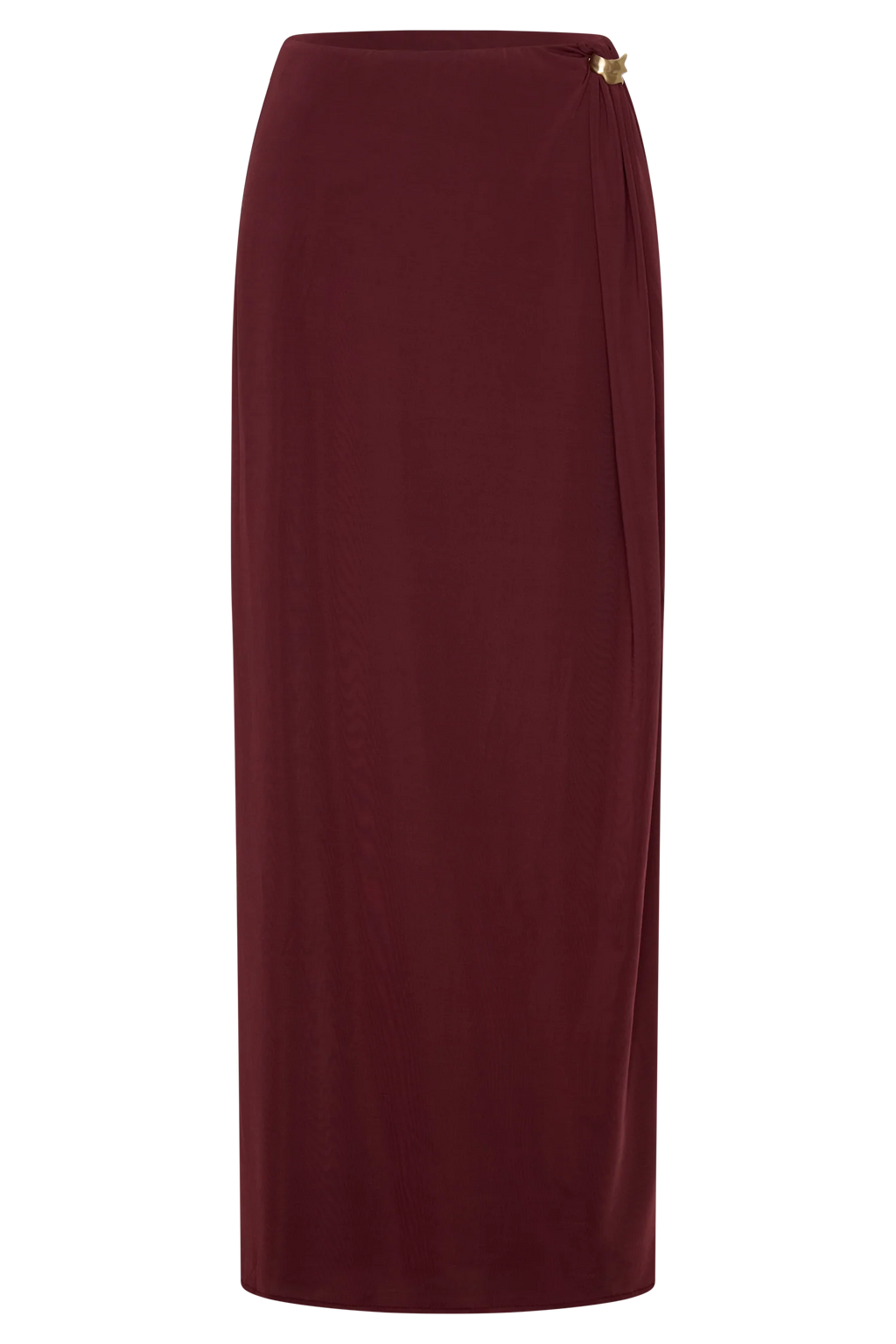 Bridget Slinky Maxi Skirt With Hardware - Burgundy