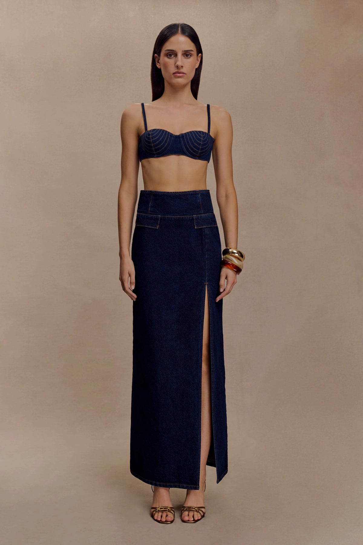 Belle Denim Cropped Bralette - Indigo Blue