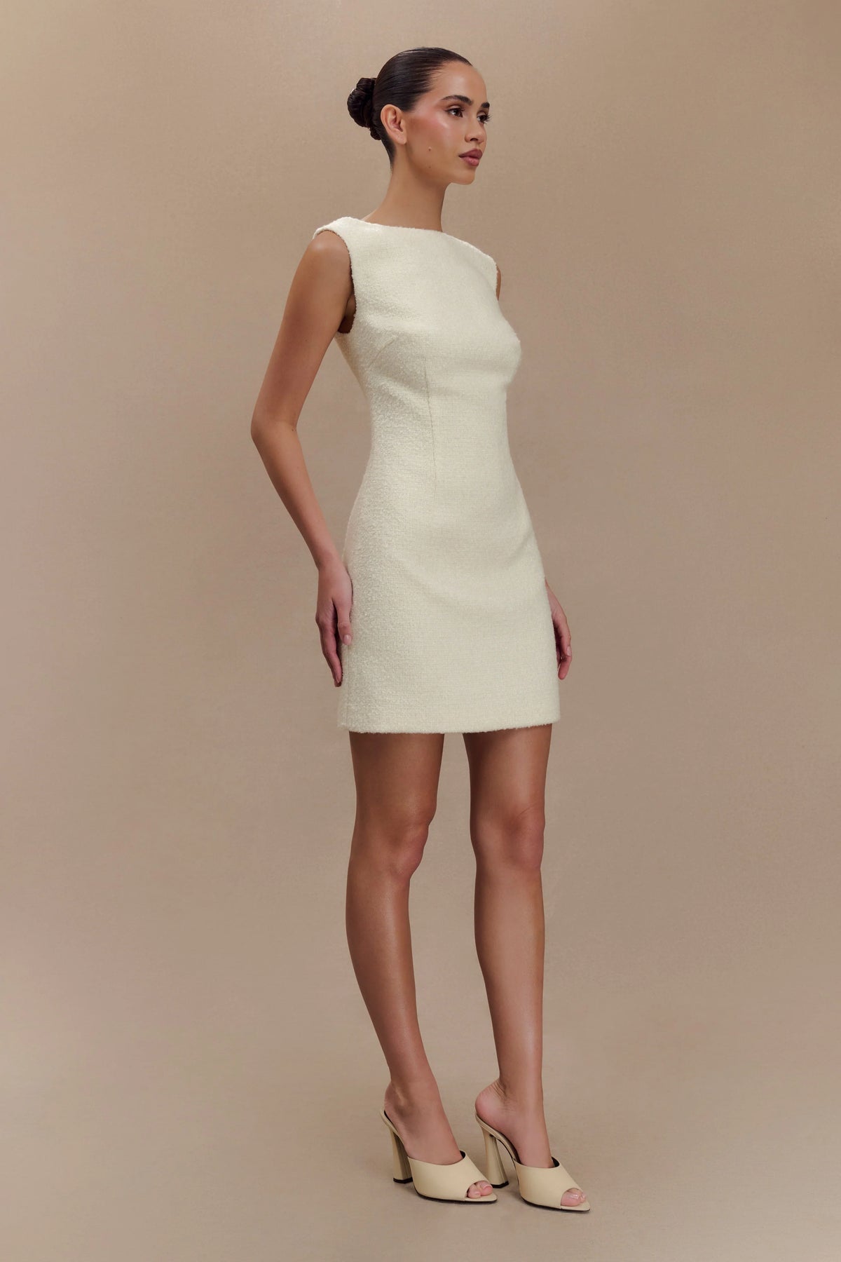 Angela Textured Boucle Mini Dress - Ivory