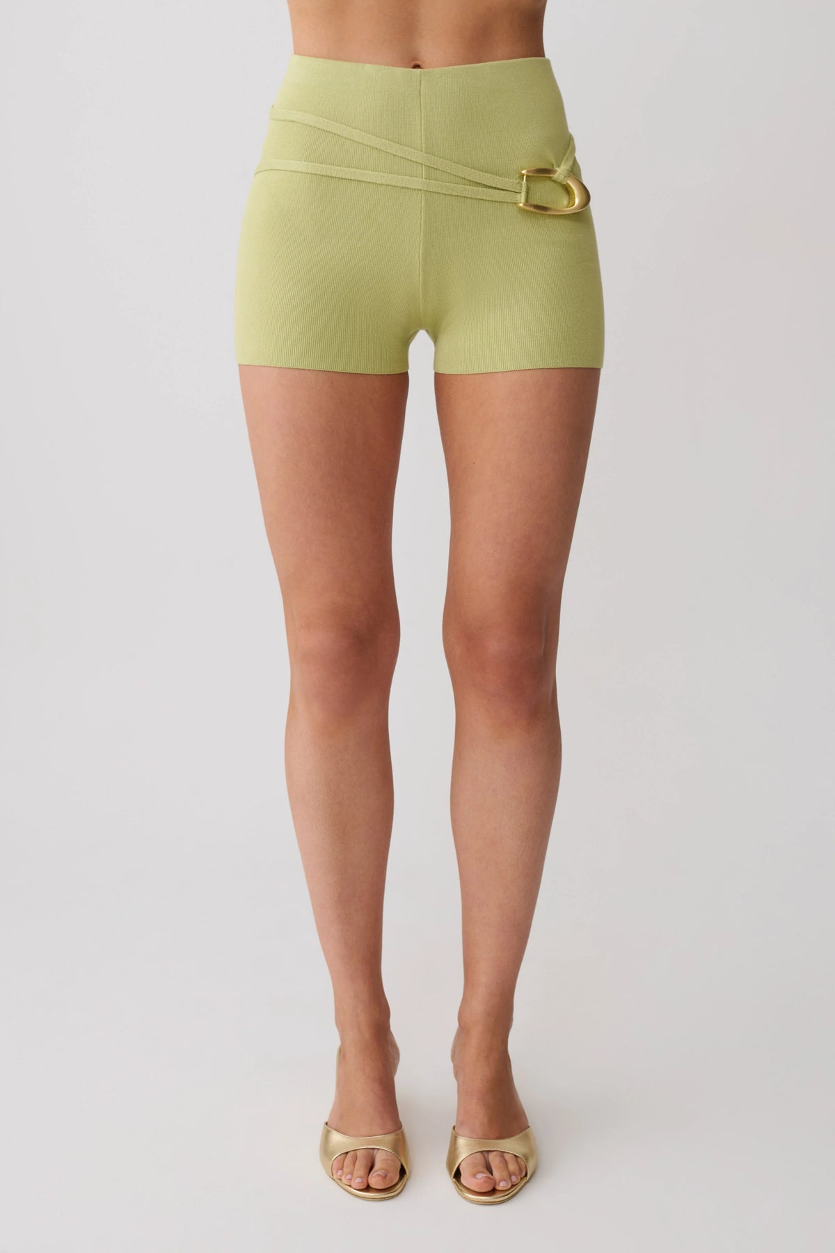 Dimitri Mini Knit Shorts With Belt - Light Olive