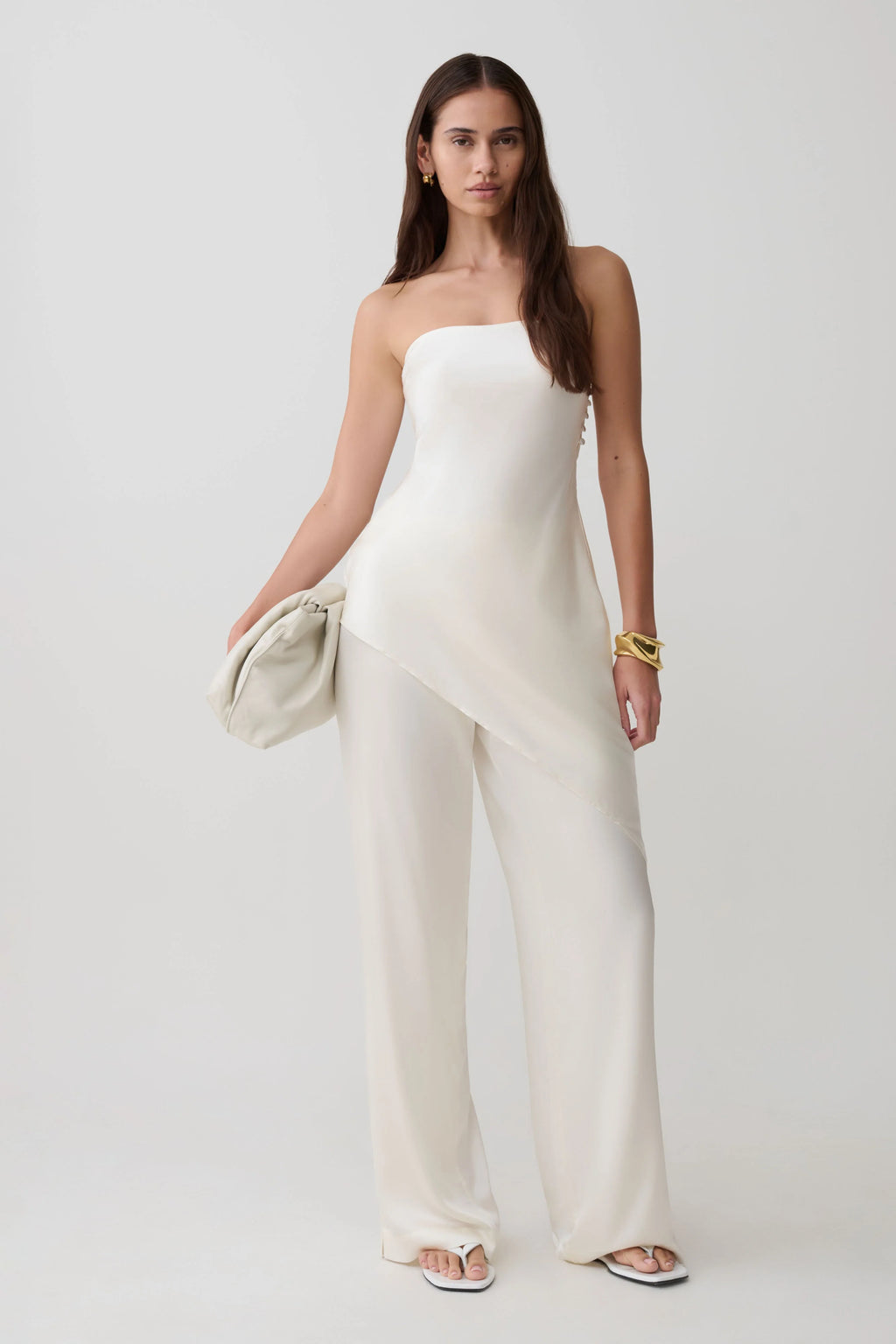 Kayla Silk Blend Strapless Asymmetric Top - Ivory