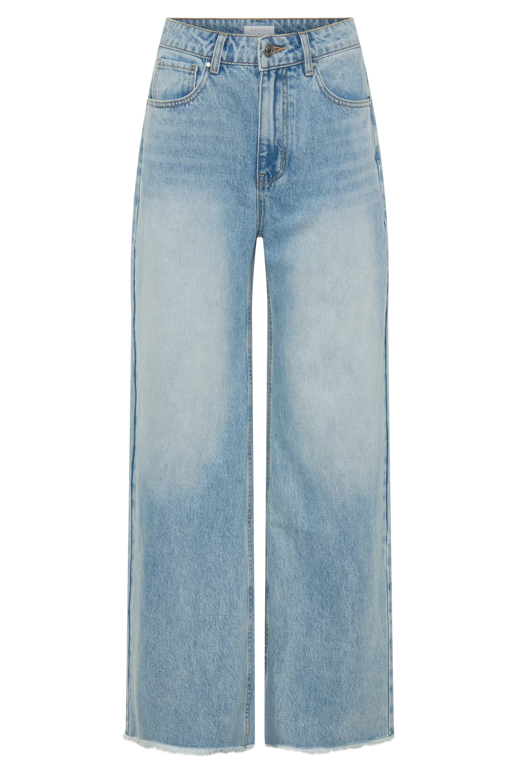 Sebastian Straight Leg Denim Jeans With Fray Hem - Washed Light Blue
