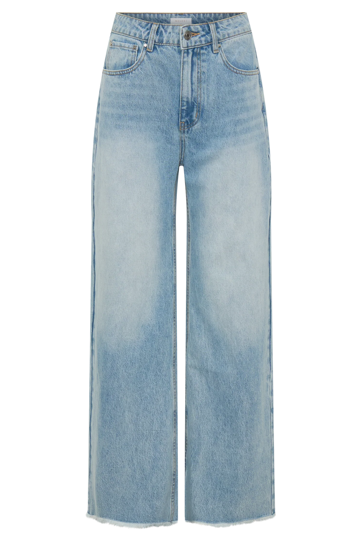 Sebastian Straight Leg Denim Jeans With Fray Hem - Washed Light Blue