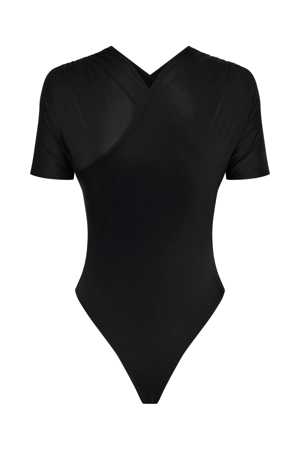 Junie Shortsleeve Cross-Over Bodysuit - Black