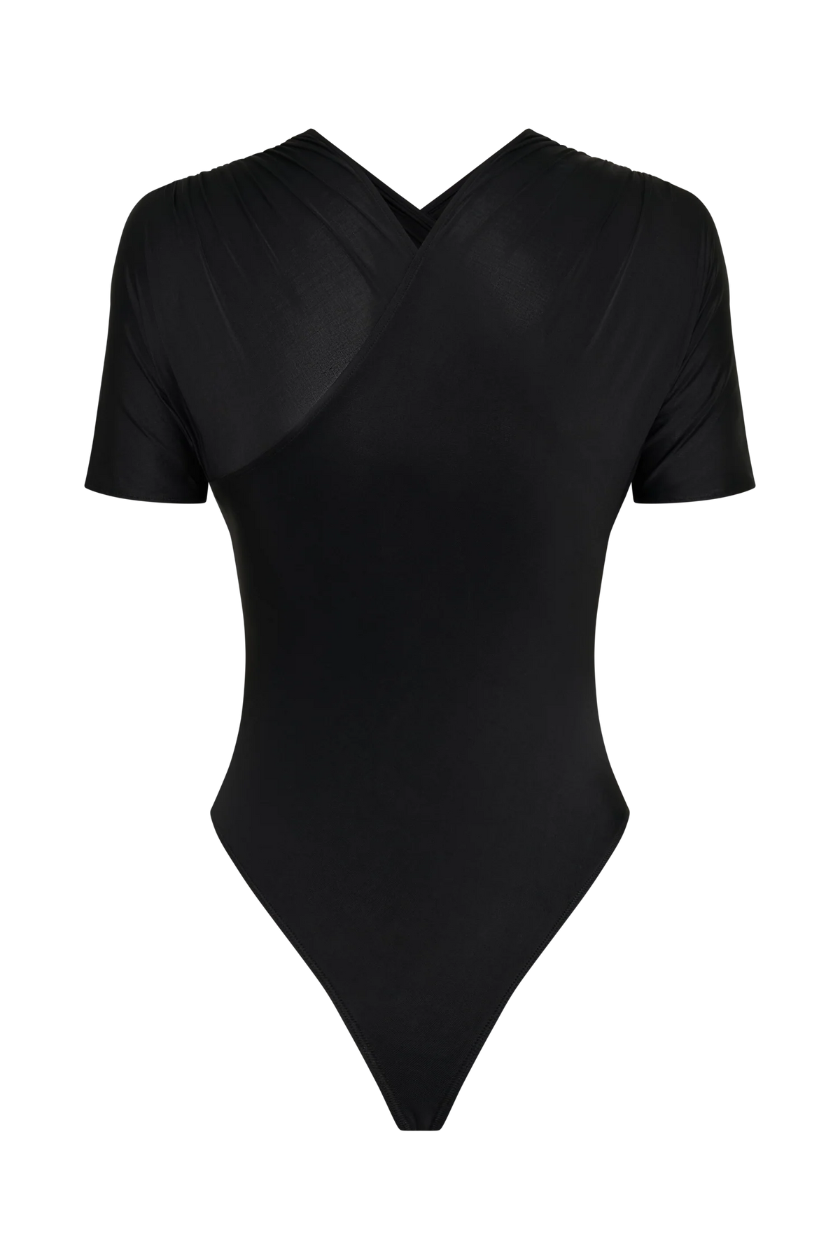 Junie Shortsleeve Cross-Over Bodysuit - Black