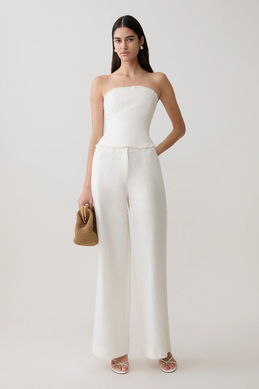 Annie Strapless Tie Back Linen Top - White