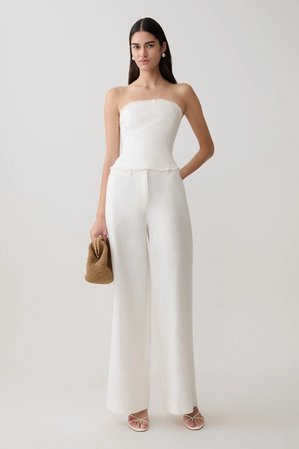 Annie Strapless Tie Back Linen Top - White