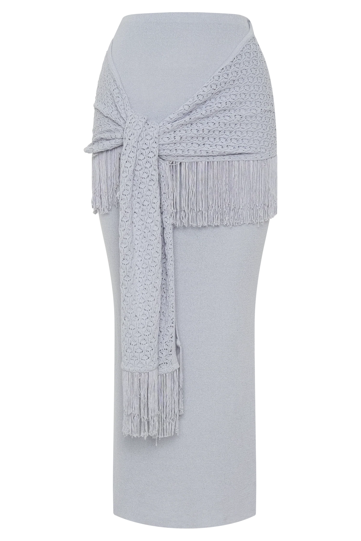 Jaytee Knit Maxi Skirt With Fringe Tie - Sky Blue