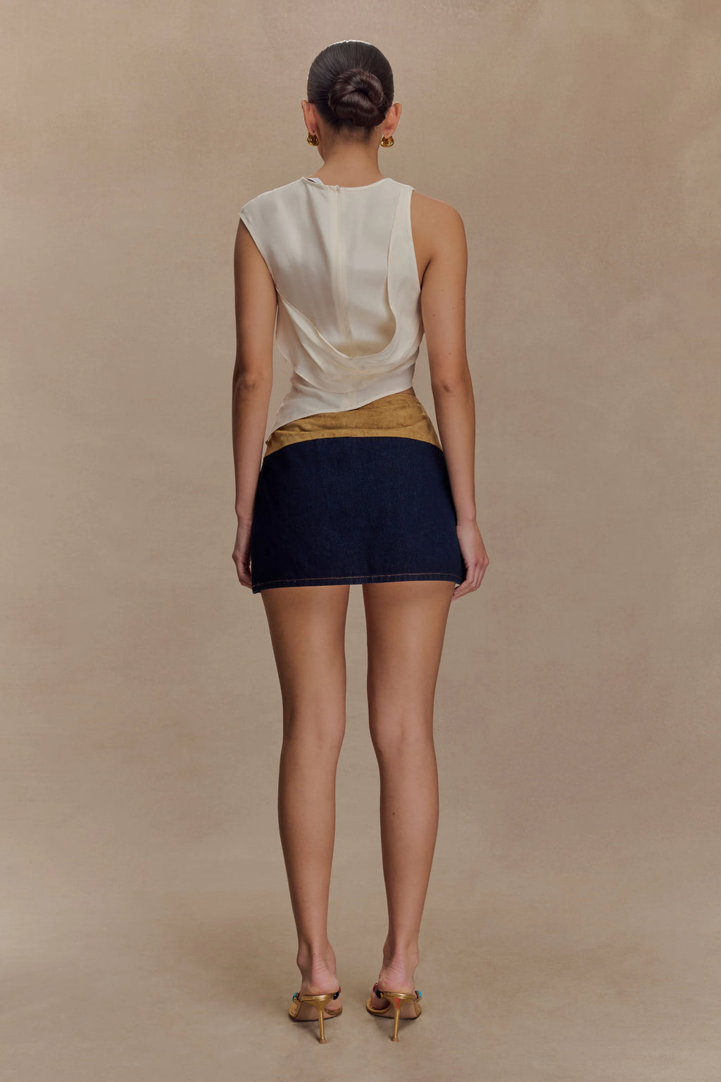 Miranda Faux Suede Belted Denim Mini Skirt - Indigo Blue