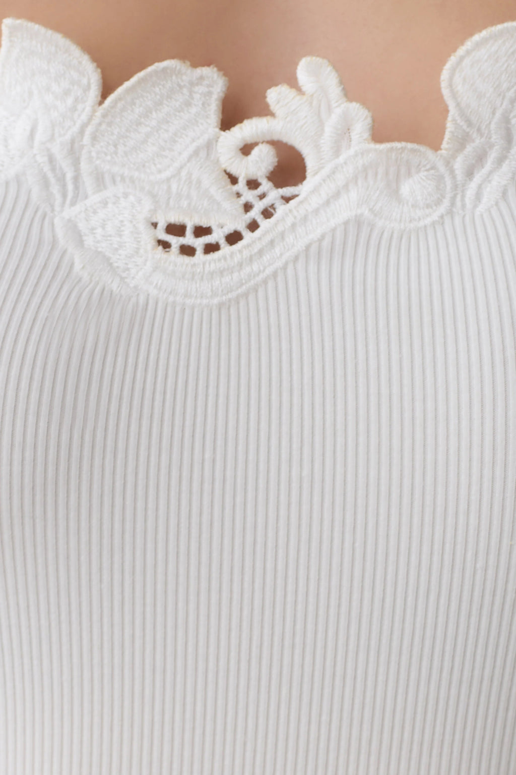 Vianna Broderie Ribbed Tank Top - Ivory