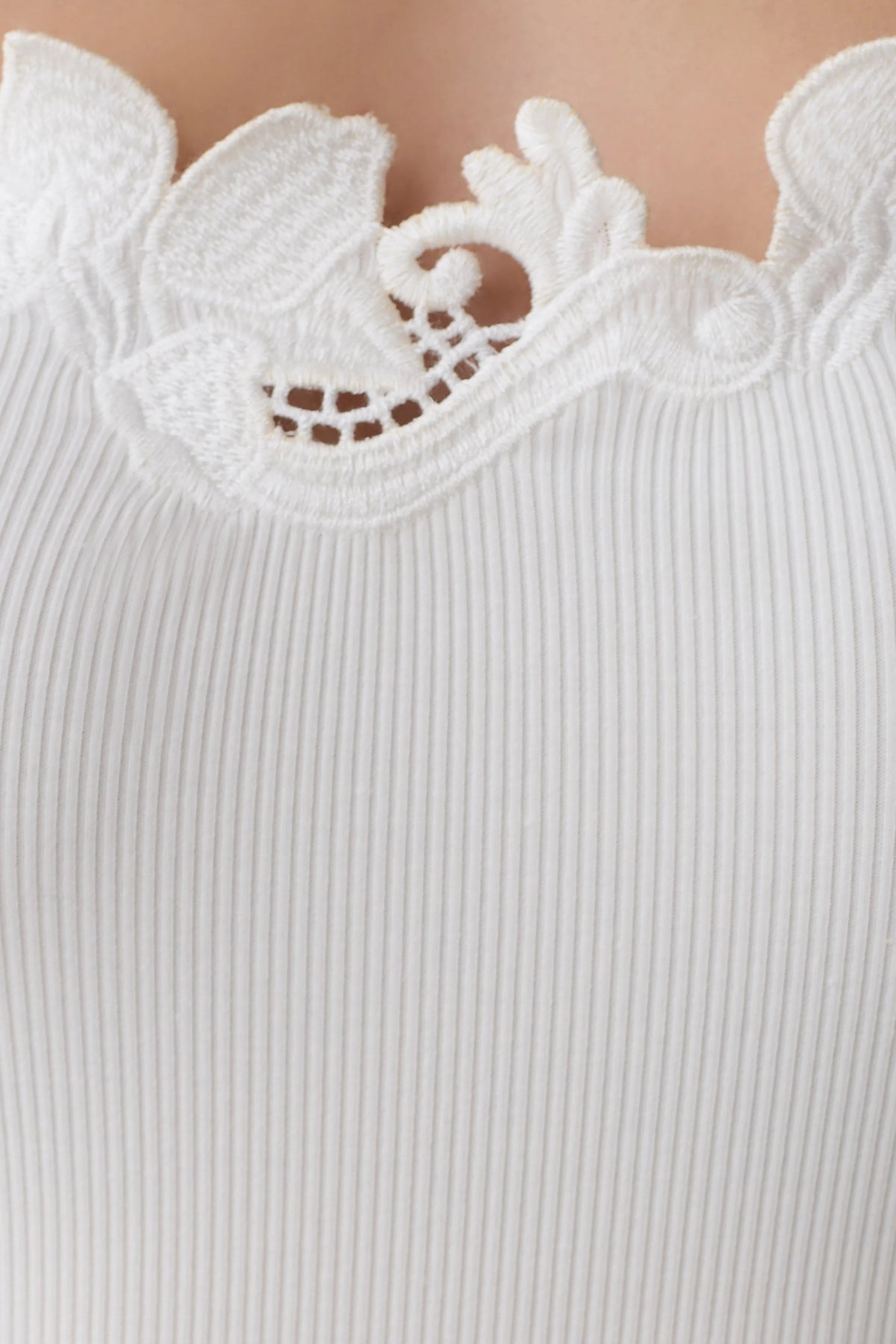 Vianna Broderie Ribbed Tank Top - Ivory