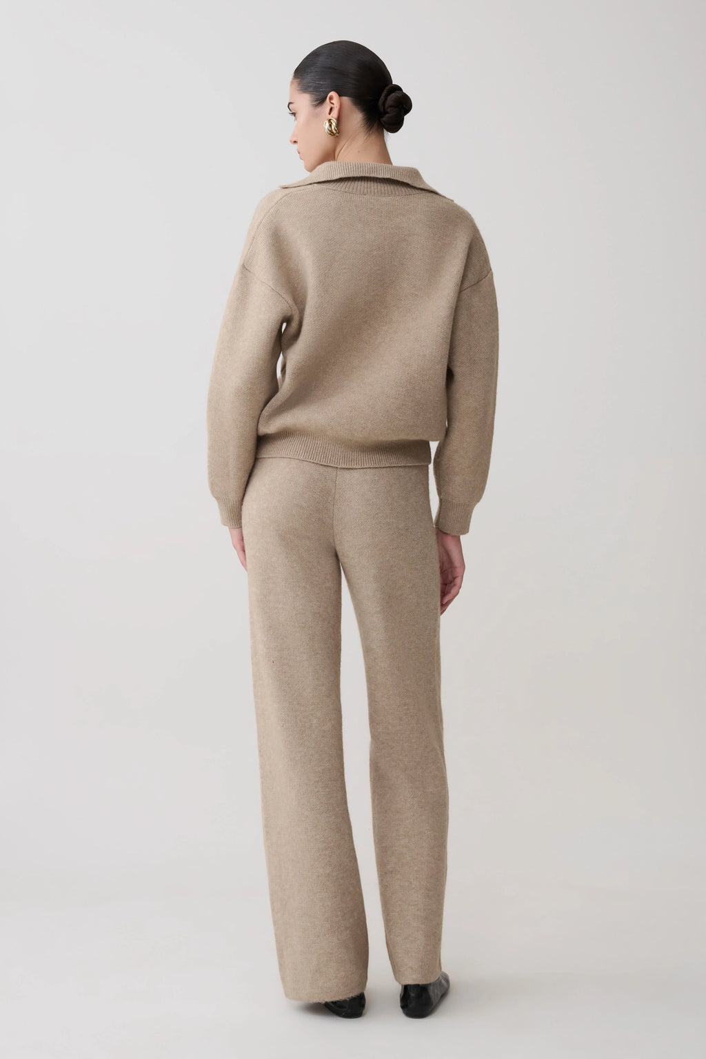 Evan Knit Wide Leg Pants - Beige Marle