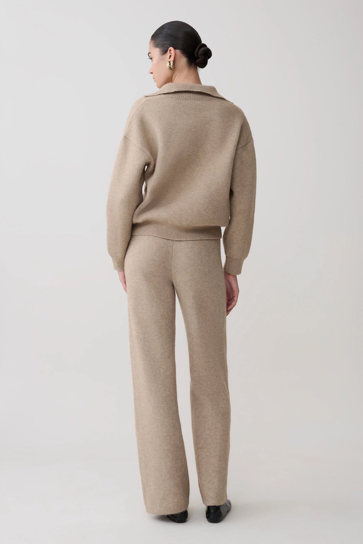 Evan Knit Wide Leg Pants - Beige Marle