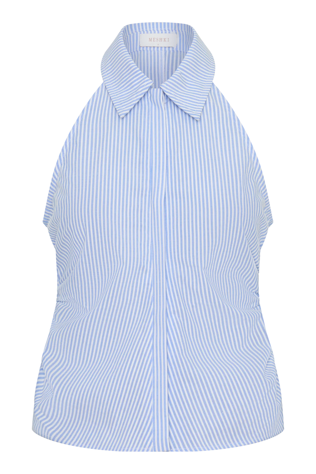 Allison Halter Sleeveless Shirt - Blue Pinstripe