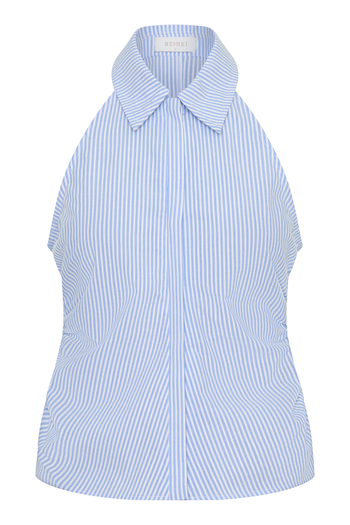 Allison Halter Sleeveless Shirt - Blue Pinstripe