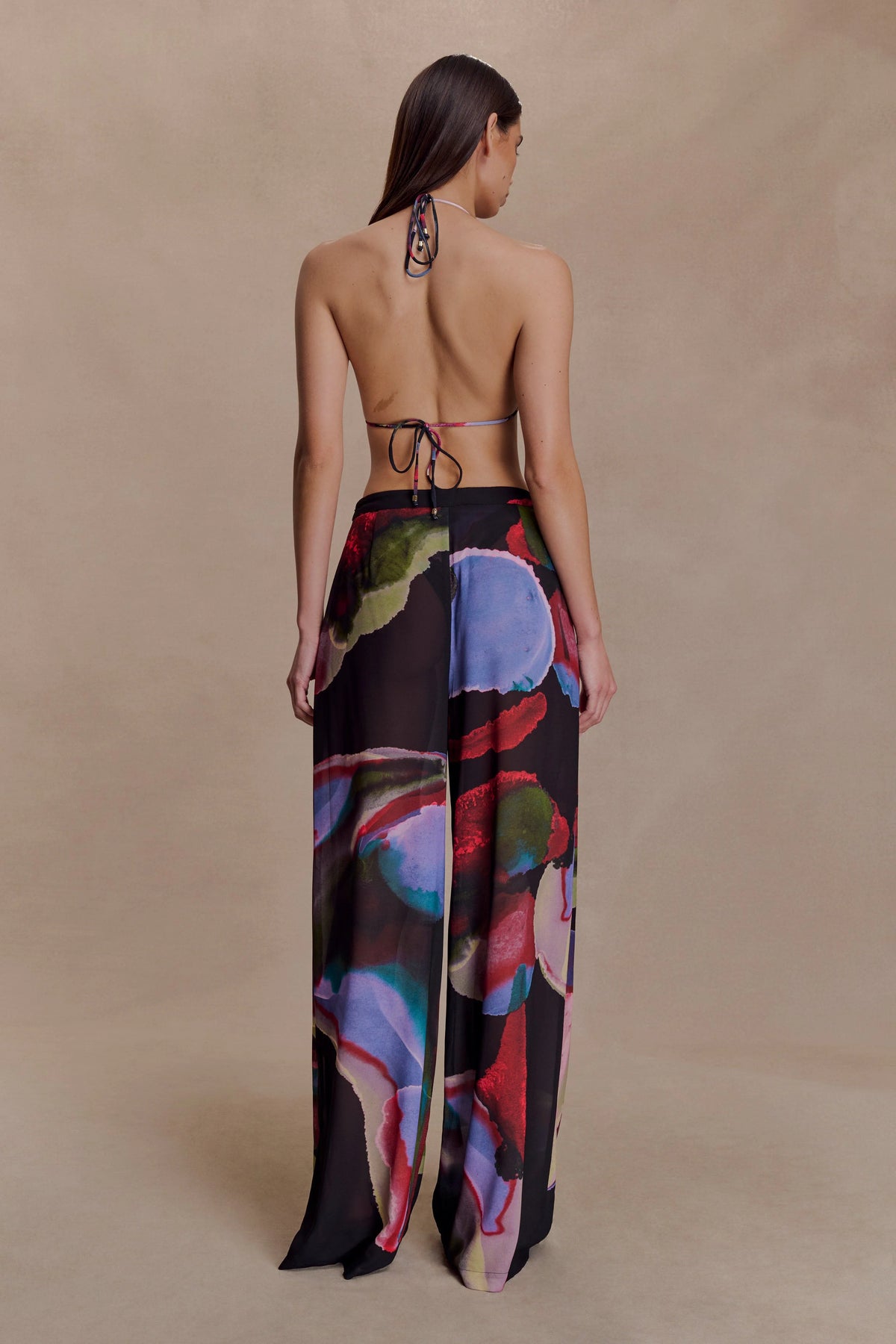 Rachel Chiffon Straight Leg Pants - Multi Fluid Reverie Print