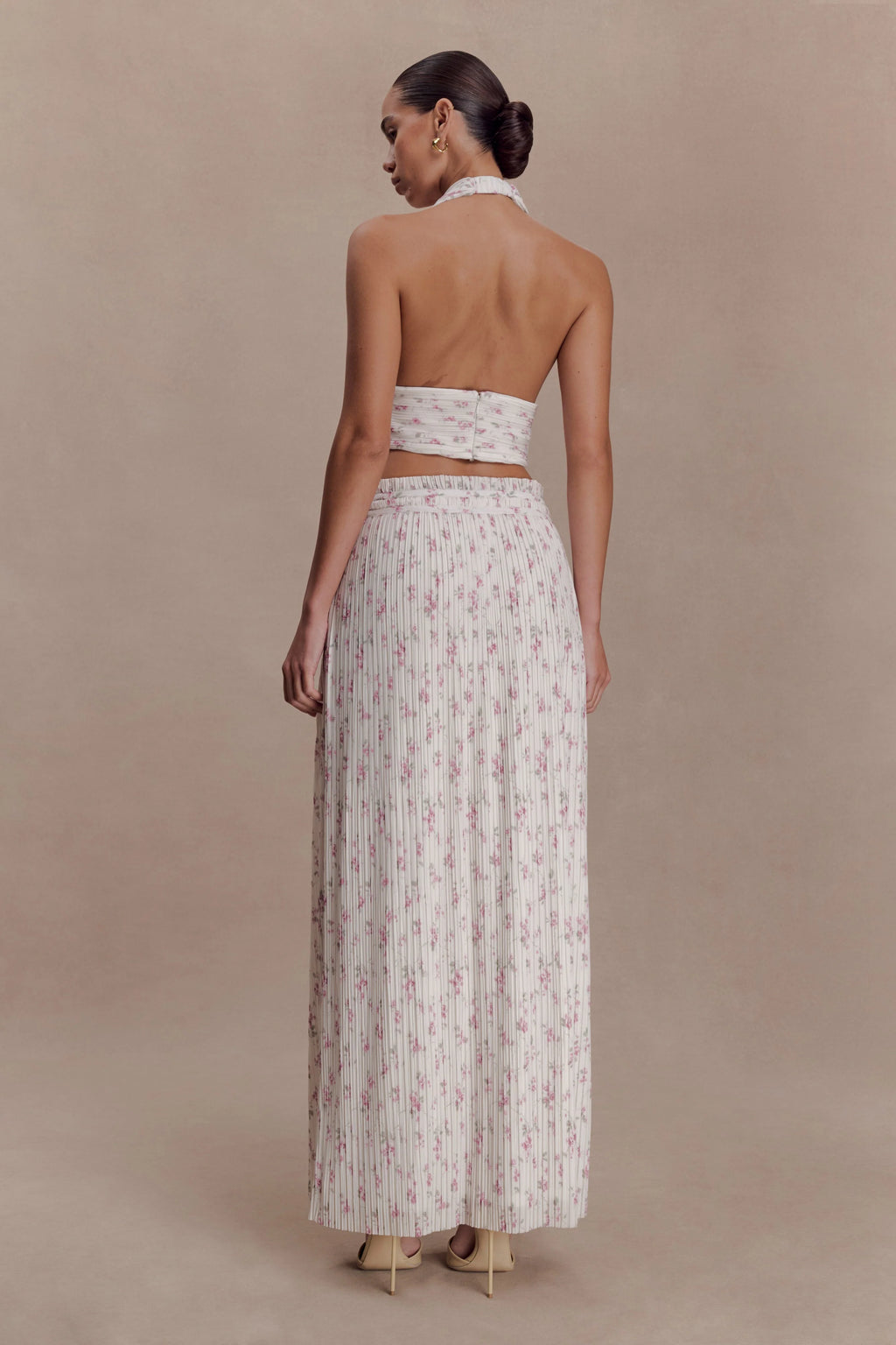 Amaris Gathered Plisse Maxi Skirt - Floral Ditsy Print