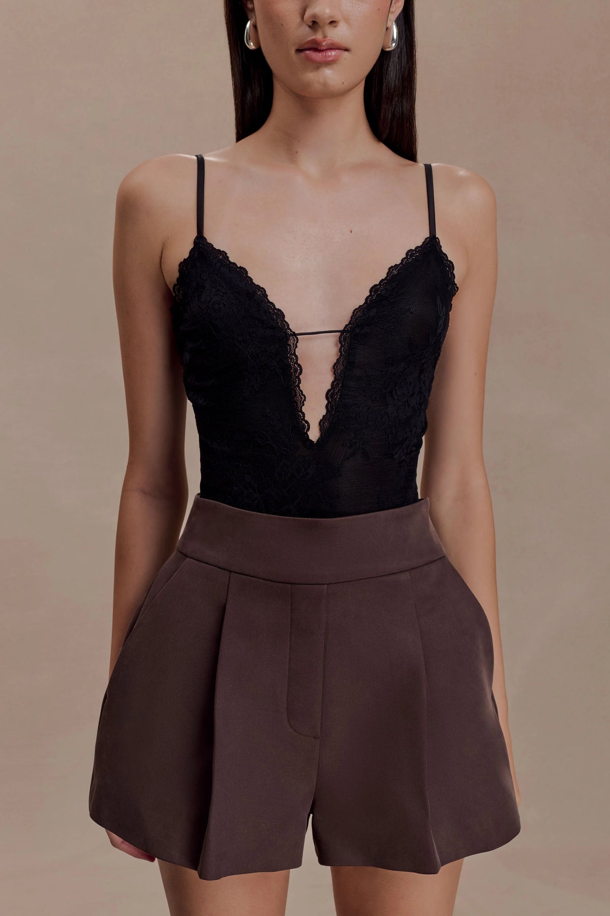 Jasper Sheer Plunge Lace Bodysuit - Black