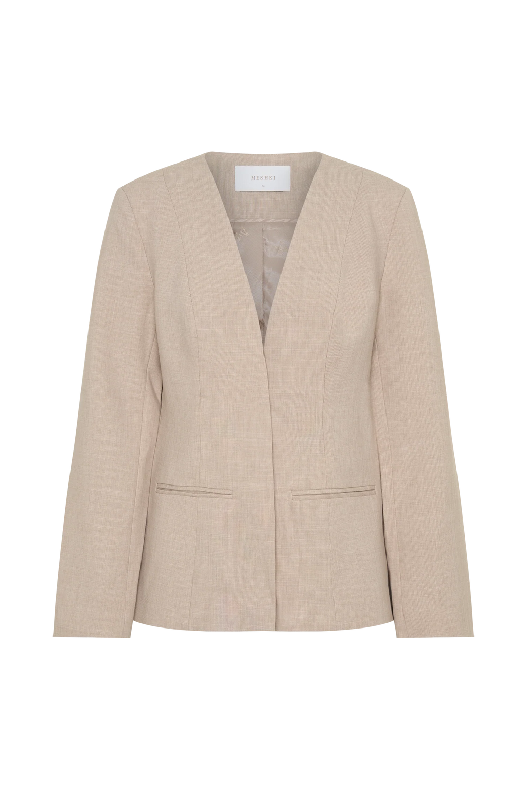 Solenne Collarless Suiting Blazer - Natural Marle